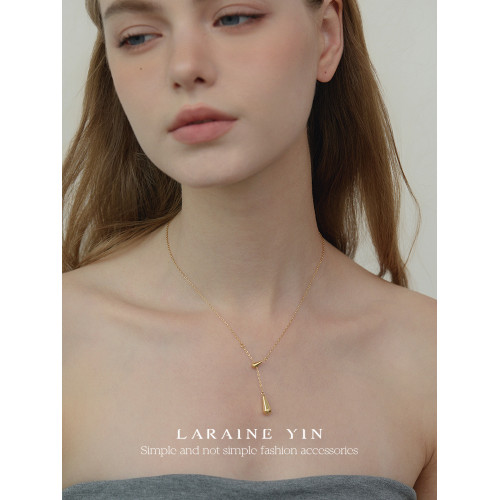 LARAINE YIN小衆設計水滴項鍊簡約氣質高級感鋼鎖骨鍊鍍18k金