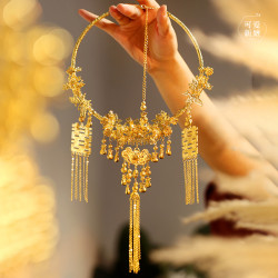 中式金色喜字流蘇項圈重工古典結婚仿真金項鍊新娘秀禾龍鳳褂配飾