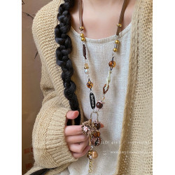 ［花漾］新中式花朵吊墜項鍊配飾女民族風復古長款森系復古毛衣鏈