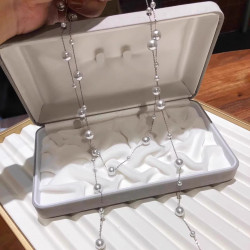 星際長款滿天星銀灰珍珠項鍊毛衣鏈通勤質感間珠高級感女2025新款