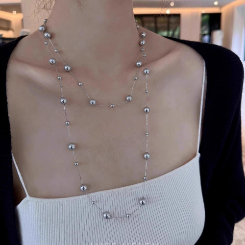 星際長款滿天星銀灰珍珠項鍊毛衣鏈通勤質感間珠高級感女2025新款 星際長款滿天星銀灰珍珠項鍊毛衣鏈通勤質感間珠高級感女2025新款