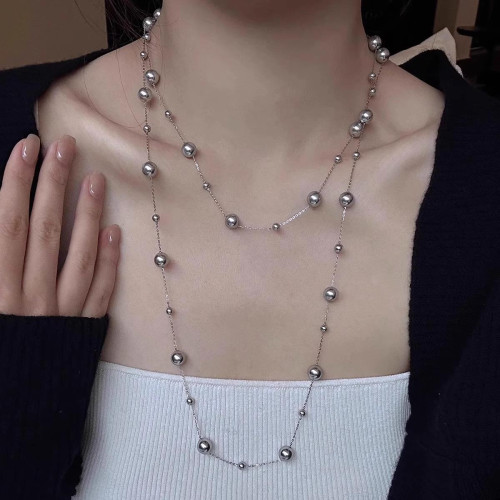 星際長款滿天星銀灰珍珠項鍊毛衣鏈通勤質感間珠高級感女2025新款 星際長款滿天星銀灰珍珠項鍊毛衣鏈通勤質感間珠高級感女2025新款