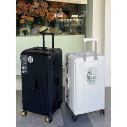 新款多功能大容量鋁框行李箱女22寸登機拉桿箱男萬向輪密碼旅行箱