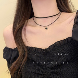 「加州女孩」黑色星星項鍊choker鎖骨鍊小衆設計感精緻項圈頸鏈