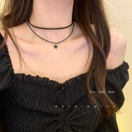 「加州女孩」黑色星星項鍊choker鎖骨鍊小衆設計感精緻項圈頸鏈