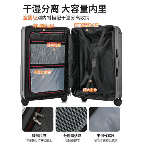 寬拉桿行李箱前置開口新款旅行箱20寸登機箱女男多功能密碼拉桿箱