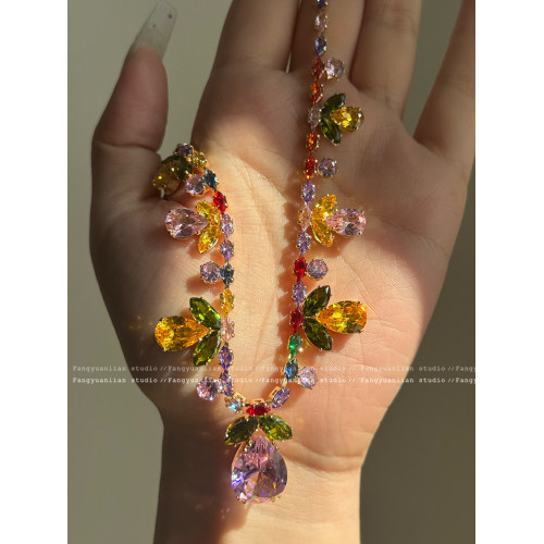 花仙子 彩色鋯石水滴項鍊女獨特2025新款鎖骨鍊輕奢小衆精緻頸鏈 花仙子 彩色鋯石水滴項鍊女獨特2025新款鎖骨鍊輕奢小衆精緻頸鏈