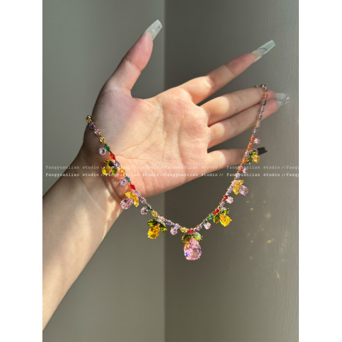 花仙子 彩色鋯石水滴項鍊女獨特2025新款鎖骨鍊輕奢小衆精緻頸鏈 花仙子 彩色鋯石水滴項鍊女獨特2025新款鎖骨鍊輕奢小衆精緻頸鏈