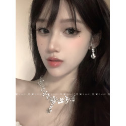 矜貴千金感水滴鋯石項鍊耳環套裝法式輕奢高級感名媛宴會禮服配飾