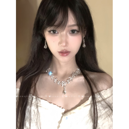 矜貴千金感水滴鋯石項鍊耳環套裝法式輕奢高級感名媛宴會禮服配飾