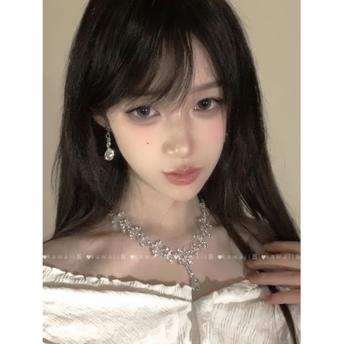 矜貴千金感水滴鋯石項鍊耳環套裝法式輕奢高級感名媛宴會禮服配飾