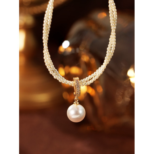 唐珮銅合金玻璃項鍊設計感雙層環繞項鍊珠珠項鍊氣質精緻時尚飾品