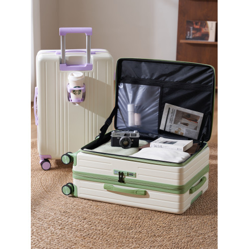 速騰行李箱女馬卡龍色前側開口拉桿箱登機箱20寸24寸萬向輪旅行箱