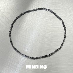 復古黑銀色莫比烏斯項鍊男鈦鋼不掉色高級頸鏈小衆設計鎖骨鍊潮流