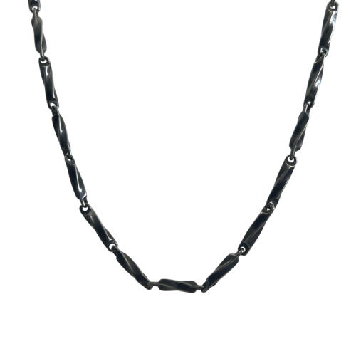 復古黑銀色莫比烏斯項鍊男鈦鋼不掉色高級頸鏈小衆設計鎖骨鍊潮流