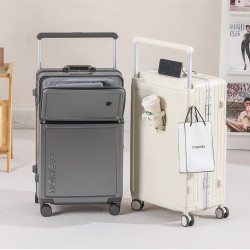 多功能寬拉桿行李箱女鋁框旅行箱男拉鍊登機箱萬向輪大容量密碼箱