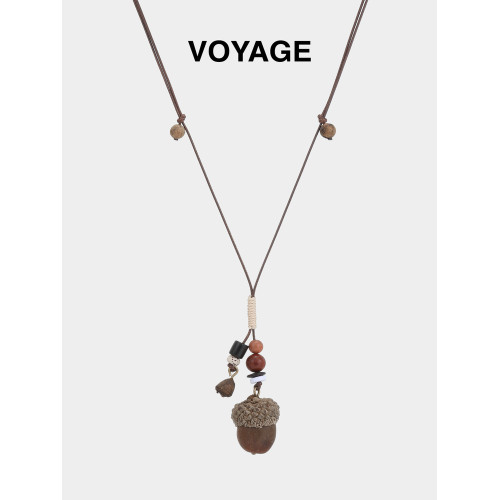 新中式長款橡果吊墜項鍊女復古輕奢毛衣鏈小衆高級感串珠掛脖配飾