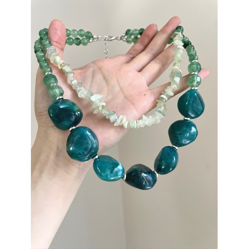 Vintage古著 Green resin beads項鍊