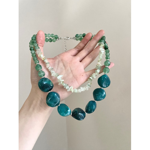 Vintage古著 Green resin beads項鍊