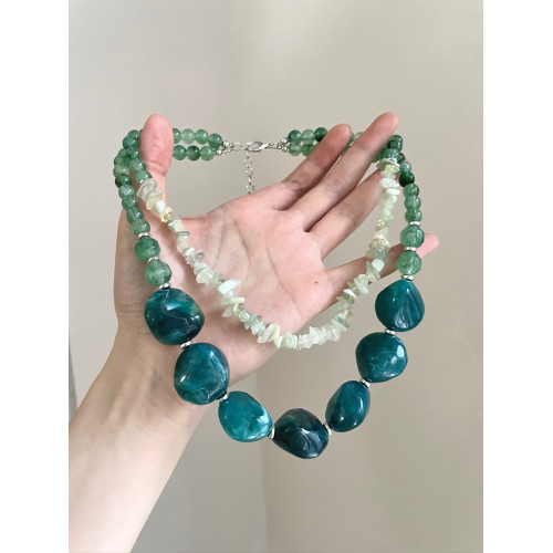 Vintage古著 Green resin beads項鍊