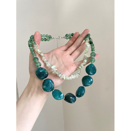 Vintage古著 Green resin beads項鍊