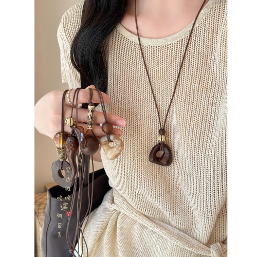 中式浪漫！不規則長款吊墜項鍊女秋冬美拉德復古毛衣鏈掛繩配飾品