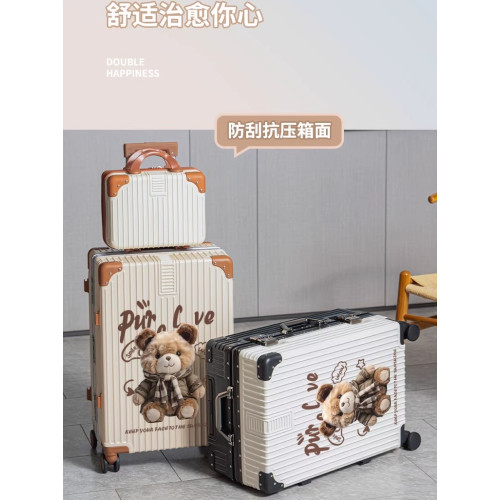 2026新款熊貓印花鋁框加厚行李箱學生住校拉桿箱登機密碼皮箱耐用