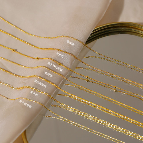 不掉色細18k金項鍊素鏈頸鏈彩金色鎖骨鍊鈦鋼金鏈子無吊墜蛇骨鏈