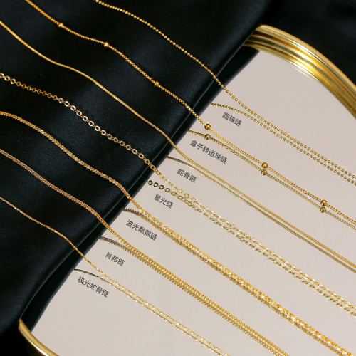 不掉色細18k金項鍊素鏈頸鏈彩金色鎖骨鍊鈦鋼金鏈子無吊墜蛇骨鏈