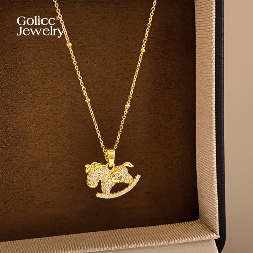 金色小馬吊墜項鍊女款毛衣鏈大氣高檔高級感馬年馬上有錢沙金配飾