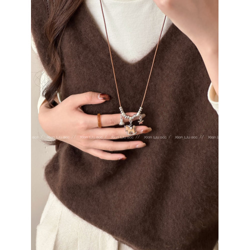 秋冬復古小馬吊墜項鍊女2026新款爆款小衆時尚百搭長款毛衣鏈配飾