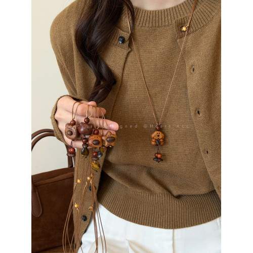 萌物來襲~木質小熊星星項鍊女秋冬可愛長款毛衣鏈小衆設計感配飾