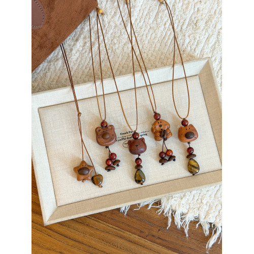 萌物來襲~木質小熊星星項鍊女秋冬可愛長款毛衣鏈小衆設計感配飾