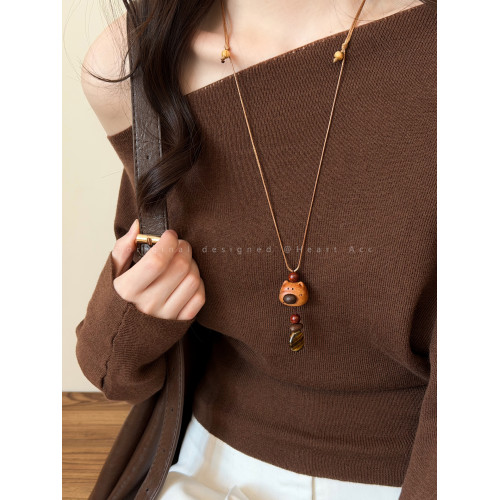 萌物來襲~木質小熊星星項鍊女秋冬可愛長款毛衣鏈小衆設計感配飾