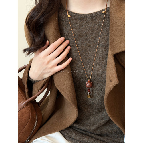 萌物來襲~木質小熊星星項鍊女秋冬可愛長款毛衣鏈小衆設計感配飾