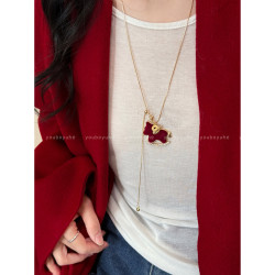 新年紅色小馬吊墜項鍊女高級感秋冬長款毛衣鏈日常百搭本命年配飾