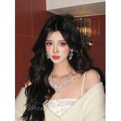 法式鑲鑽珍珠項鍊晚禮服誇張配飾耳環套裝女高級感生日新娘鎖骨鍊