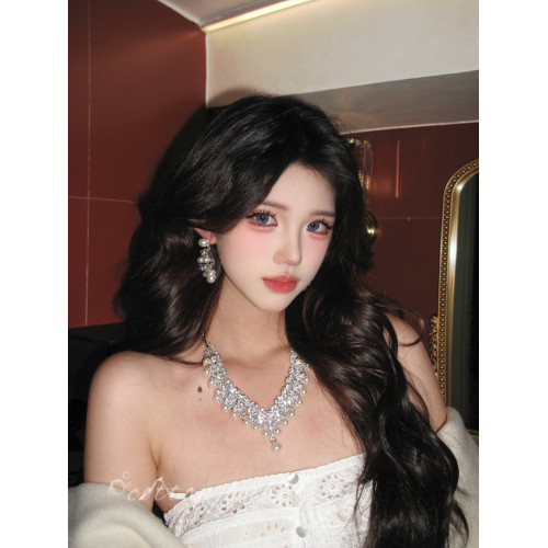 法式鑲鑽珍珠項鍊晚禮服誇張配飾耳環套裝女高級感生日新娘鎖骨鍊