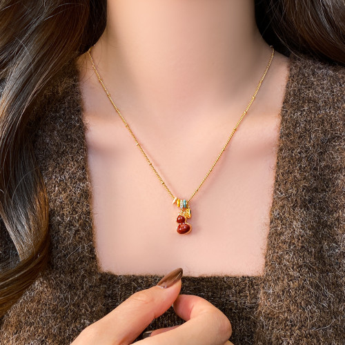 雙面紅色貝殼招財葫蘆吊墜毛衣項鍊女配飾輕奢高級感2026新款爆款