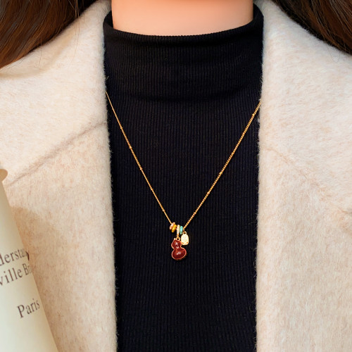 雙面紅色貝殼招財葫蘆吊墜毛衣項鍊女配飾輕奢高級感2026新款爆款