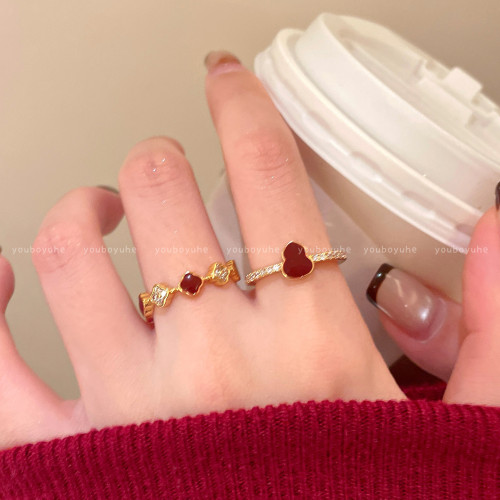 新中式紅色葫蘆開口戒指女小衆設計曡戴食指戒輕奢高級感獨特指環