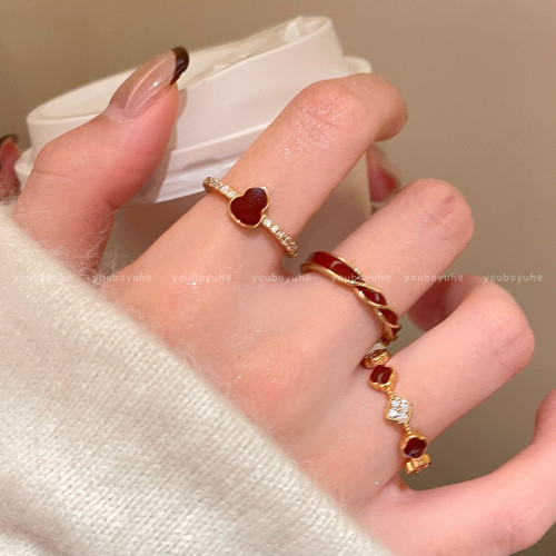 新中式紅色葫蘆開口戒指女小衆設計曡戴食指戒輕奢高級感獨特指環