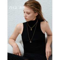 ZEGL幸運光跡系列金色幸運四葉草項鍊女輕奢高級感曡戴毛衣鏈秋冬