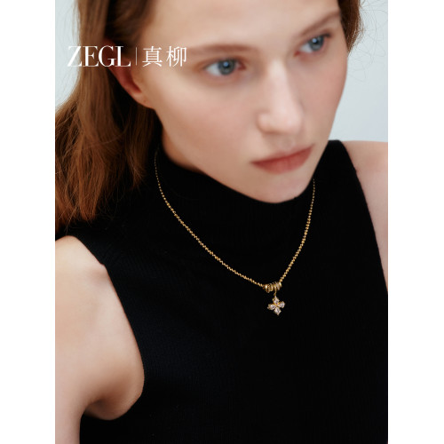 ZEGL幸運光跡系列金色幸運四葉草項鍊女輕奢高級感曡戴毛衣鏈秋冬