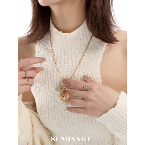 SUMIYAKI 愛鎖芯系列 崖柏天然木頭項鍊 OT釦鑰匙愛心鎖骨鍊女