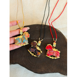 雙面宋錦小馬吊墜項鍊女新中式國風長款毛衣鏈輕奢高級感掛繩配飾