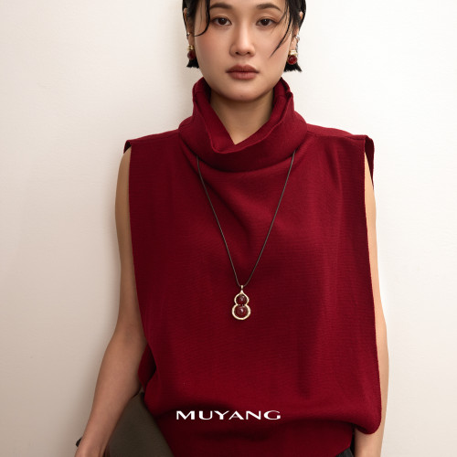 慕陽MUYANG赤葫項鍊女新年禮物高級感小衆葫蘆吊墜紅色配飾毛衣鏈