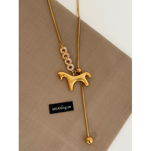 【馬年新品】馬上有錢小馬毛衣鏈長款輕奢貴氣金色馬年老錢風項鍊