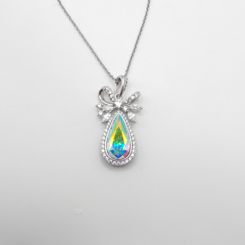 小如仿水晶系列時尚輕奢蝴蝶結拼接水滴形項鍊小衆高級感鎖骨鍊