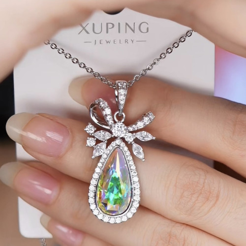 小如仿水晶系列時尚輕奢蝴蝶結拼接水滴形項鍊小衆高級感鎖骨鍊